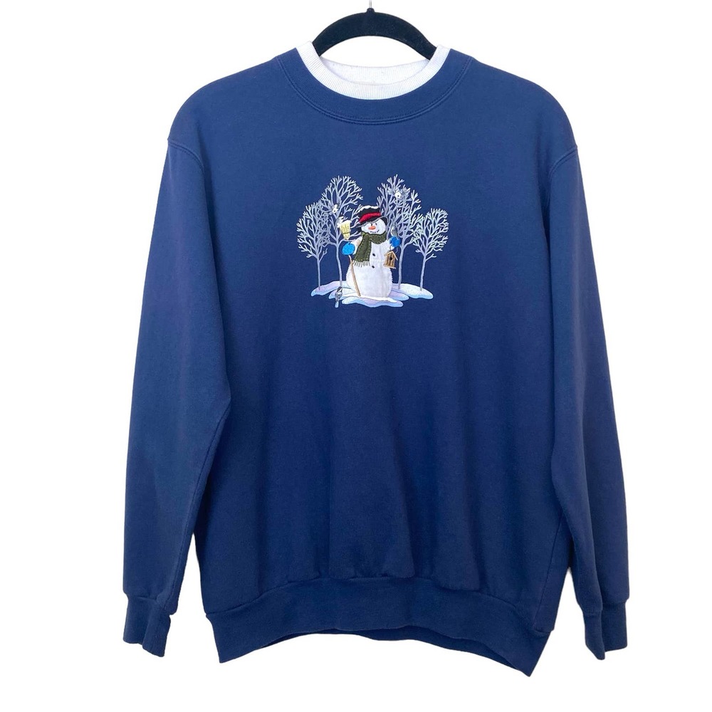 VTG Top Stitch Navy Snowman Winter Crewneck Sweater